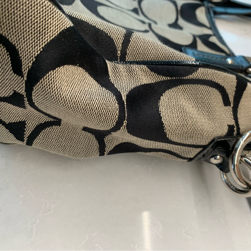 Coach Black Patent Leather White Logo Jacquard Bag - Picture 5 of 11